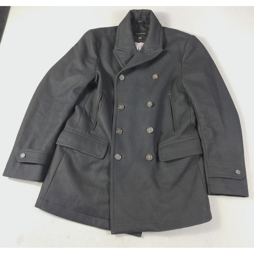 Banana Republic Coat Mens Large Gray Wool Blend Pea Coat Lined Double Breasted